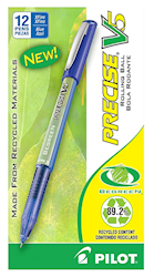 PENS, ROLLERBALL, PILOT V5, EXTRA FINE PRINT, BLUE INK, 12/CT LARGE